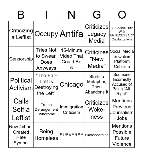 Tim Pool Lingo Bingo Card