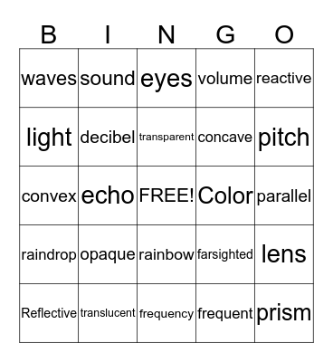Science Sight Words Bingo Card