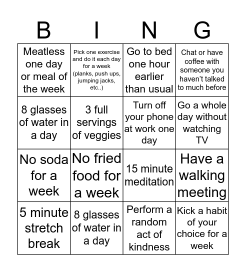 Catch Co. Wellness BINGO! Bingo Card