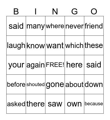 Tricky Sight Words February 2014 Bingo Card
