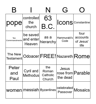 Chapter 10 Rise of Christianity Bingo Card