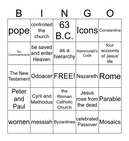 Chapter 10 Rise of Christianity Bingo Card