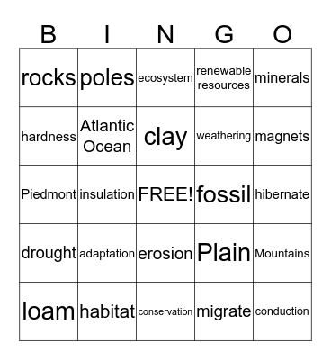 Science Review Bingo Card