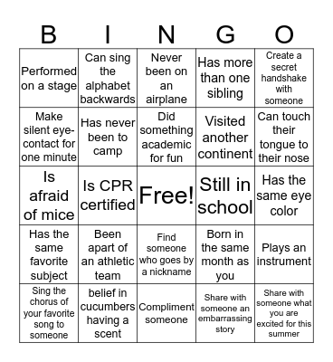 GET TO KNOW YOU BINGO! Bingo Card