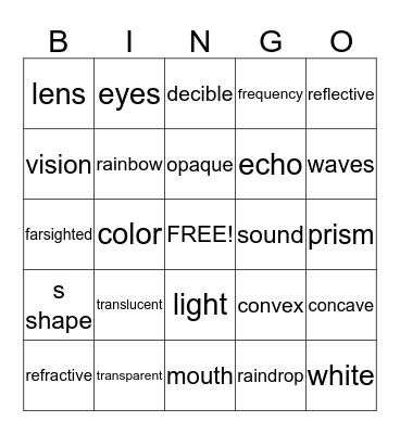 Science Sight Words Bingo Card
