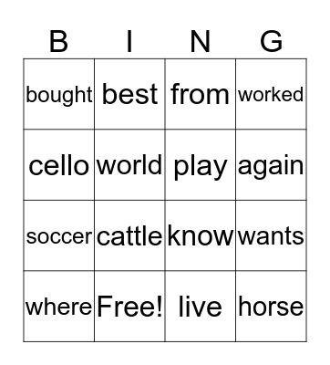 Unit 5 Vocabulary  Bingo Card