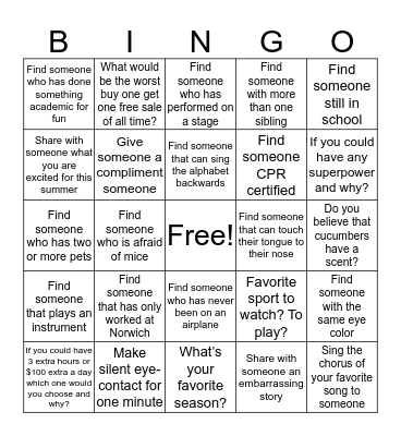 GET TO KNOW YOU BINGO! Bingo Card