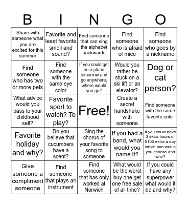GET TO KNOW YOU BINGO! Bingo Card