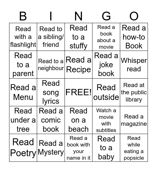 SUMMER READING BINGO Card