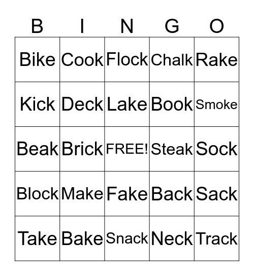 Final Consonant Deletion  /k/ one Bingo Card