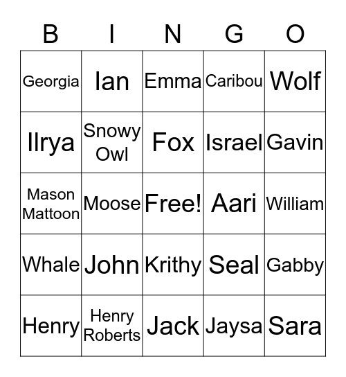 Our Arctic Adventure Bingo Card