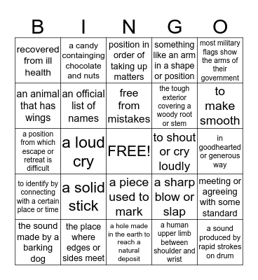 Multiple Meaning Bingo Card
