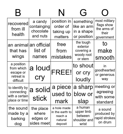 Multiple Meaning Bingo Card
