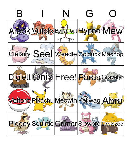 Pokemon Bingo Card