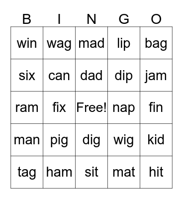 Super Phonics 2 Bingo Card