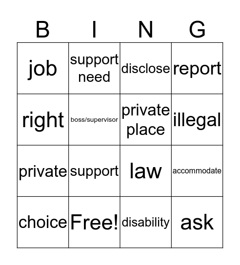 Disclosure/ Accommodations BING Bingo Card