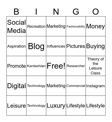 Recreation Social Media Bingo Card
