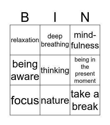 Mindfulness Bingo Card