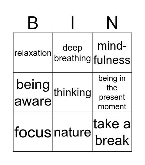 Mindfulness Bingo Card