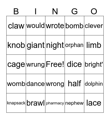 Phonics Bingo Card