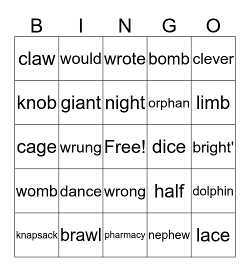 Phonics Bingo Card