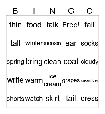 My name is ______________ Bingo Card