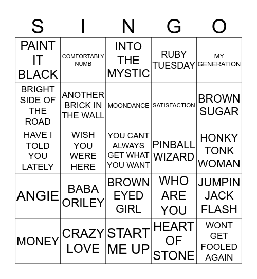 382 THE WHO VS STONES VS MORRISON VS FLOYD Bingo Card