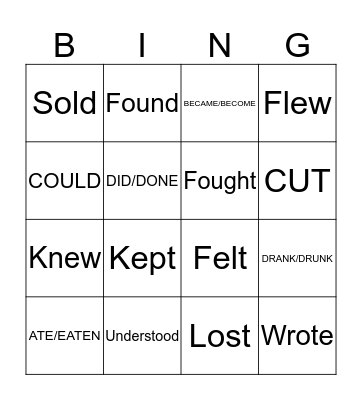 irregular verbs  Bingo Card