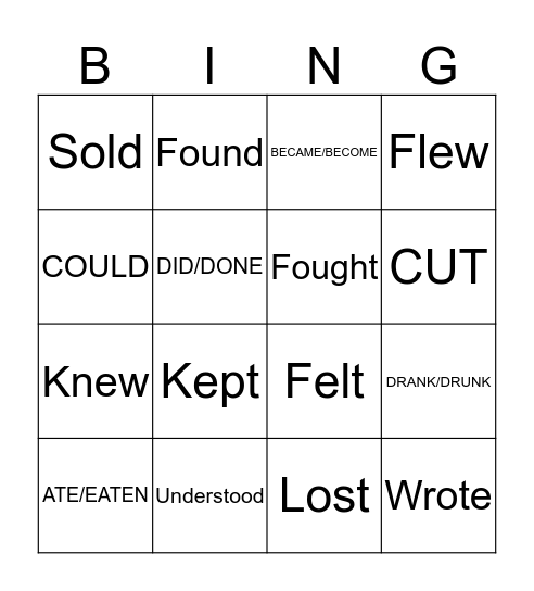 irregular verbs  Bingo Card