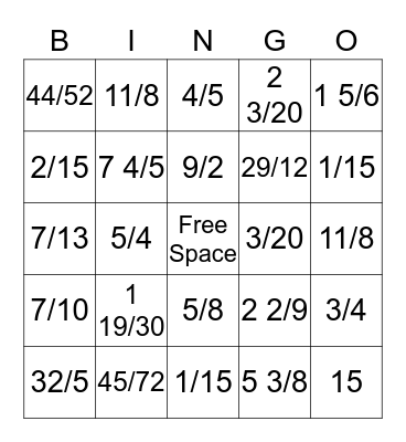 Fractions Practice Bingo Card