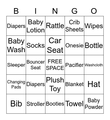JESSICA'S BABY SHOWER Bingo Card
