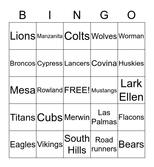 Covina Valley BINGO! Bingo Card