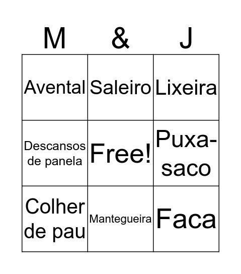 Chá de Casa Nova Bingo Card