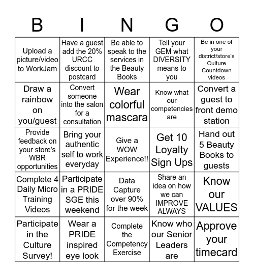 CULTURE BINGO Card