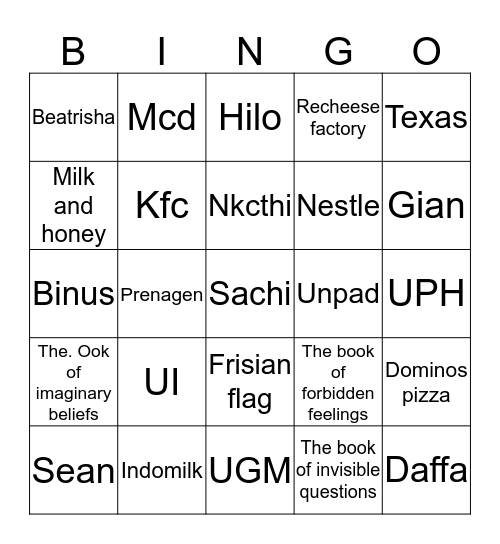 Sachi punya.  Bingo Card