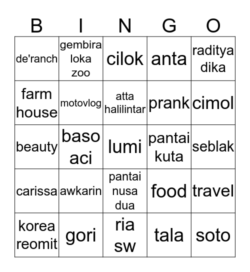 Untitled Bingo Card