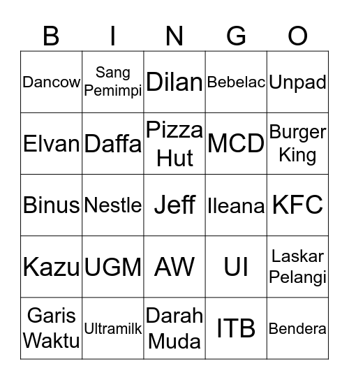 Untitled Bingo Card