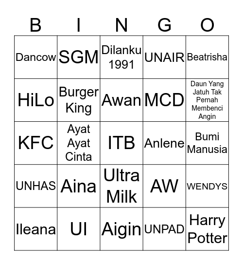 Untitled Bingo Card