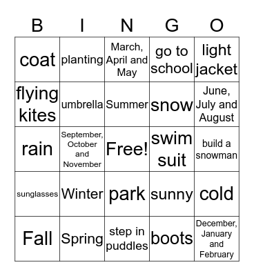 The 4 Seasons Bingo Card