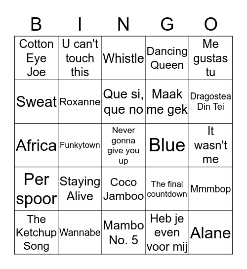 Foute muziek bingo Card