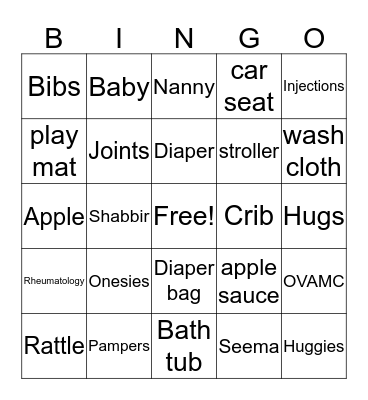 Seema"s Baby Shower  Bingo Card