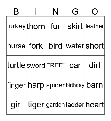 R-CVontrolled Vowel Bingo Card