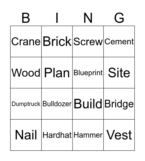 Construction Bingo Card