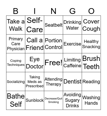 Health Bingo Card