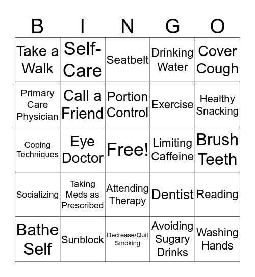 Health Bingo Card