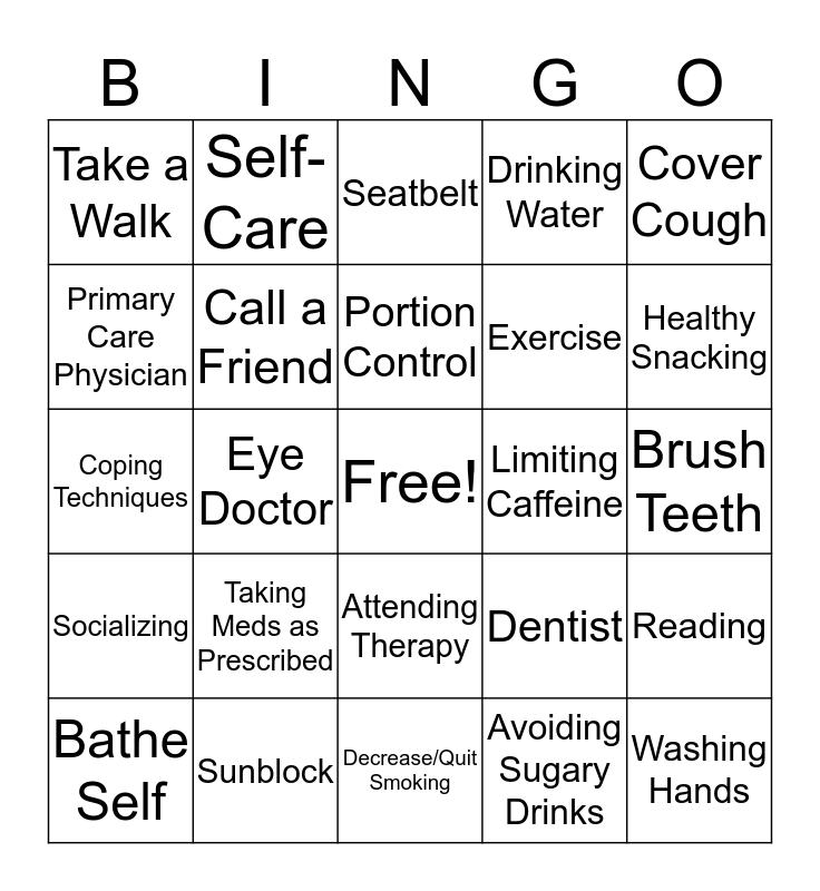 Health Bingo Card