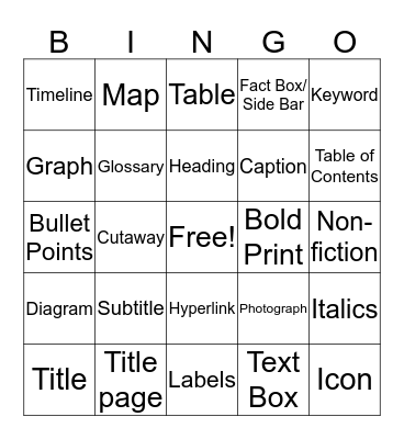 Text Feature Bingo Card