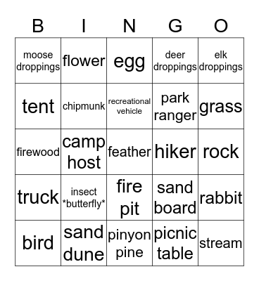 Scavenger Hunt Bingo Card
