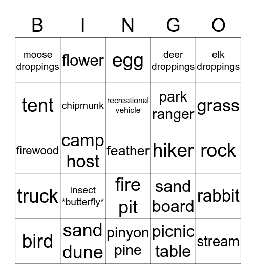 Scavenger Hunt Bingo Card