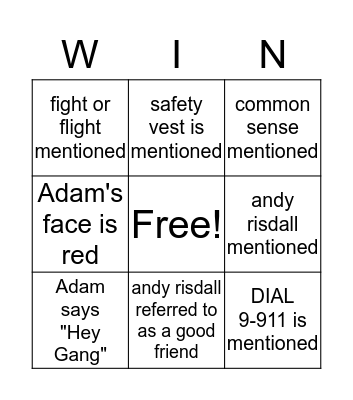 Safety Bingo Card